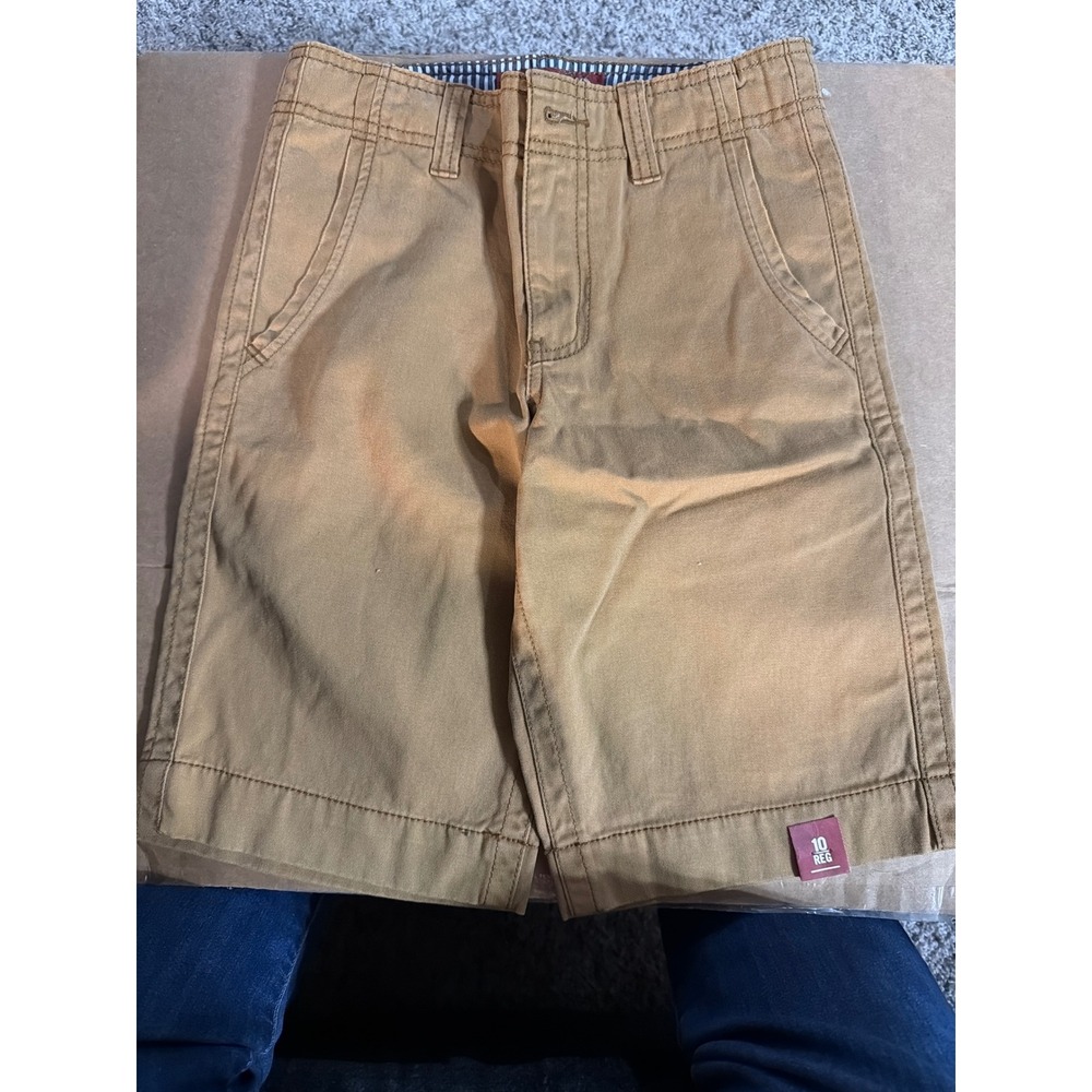 Arizona Jean Co Boys Khaki Chino Shorts Tan Size 10 Regular Flat Front Twill
